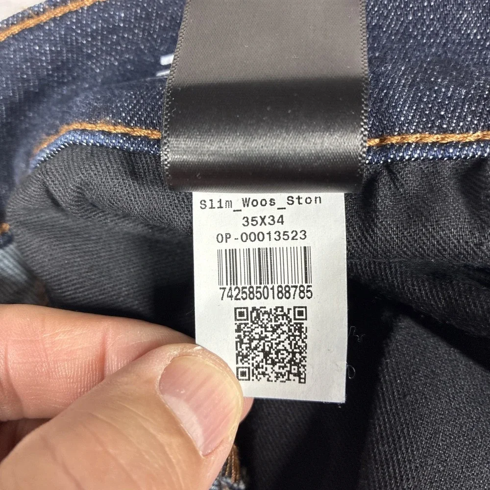 Mott & Bow Slim Wooston Jeans Mens 35x34 Blue Dark Slim Straight Stretch Denim